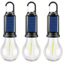 3-Pack Solar Tent Lights, IP 54 Waterproof Rechargeable Portable LED Camping Lanterns, 3-Level Adjustable LED Solar Camping Lights, Outdoor Hanging Bulbs With Hook Clips, Ideal For Camping, Christmas Decorations - Warm White - View 1
