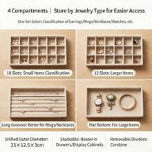 四件套可叠放珠宝抽屉收纳盒 - 优雅天鹅绒材质，展示并保护您的珠宝收藏 - 彩色 - 查看 8