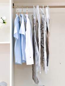1pc Hanging Vacuum Compression Bag Transparent Vacuum Compression Bag With Hook, Can Hang Clothes, Storage And Organization, Dustproof, Household Clothing Bedding Storage Bag, Space Saving, Suitable For Bedding, Blanket, Etc., Bedroom Storage Bag, Wardrobe Storage Bag, Home Bedroom Dormitory Wardrobe Storage Bag, Can Store Dresses, Shirts, Coats, Etc. - Multicolor - View 4