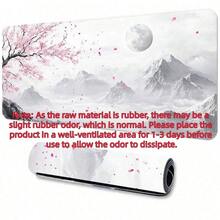超大雪山樱花图案鼠标垫，可水洗，防滑橡胶底座，缝边，礼品鼠标垫，桌面保护垫，学习垫，多种尺寸可选，电脑键盘垫，笔记本电脑垫，办公桌配件，文具，办公用品 - 雪山櫻花 - 查看 6