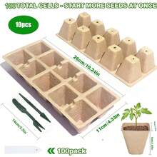 Khay ươm hạt 100 ô, chậu ươm cây, 12 chậu đất ươm phù hợp, bao gồm 100 nhãn và 2 dụng cụ làm tơi đất, bộ dụng cụ trồng cây con. - Nhiều kiểu dáng - Xem 8