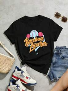 Summer Casual Soft Cotton Printed Crew Neck Short-Sleeve Top With Retro European Street Y2K Style. - Black - View 4