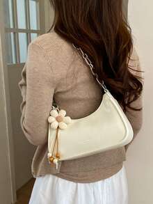 Túi đeo vai nữ màu trơn thời trang năm 2025, túi baguette giả da có khóa kéo, phù hợp cho phụ nữ, bé gái, sinh viên, người trẻ làm việc chuyên nghiệp, dùng đi làm, mua sắm, đi nghỉ mát, làm quà tặng ngày lễ. - trắng - Xem 3