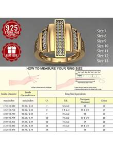 1 pièce Bague en argent sterling 925 avec zircone cubique synthétique, taille 7-13, convient pour un port quotidien, livrée avec boîte cadeau - Doré - Voir 5