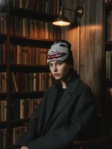 1 pieza Gorro de punto de jacquard de pata de gallo, versátil y casual para usar en la calle, adecuado para primavera, otoño e invierno, unisex, disponible en varios colores, excelente regalo para el Día de San Valentín - Gorro de punto a cuadros con diseño de medio pájaro - Ver 10