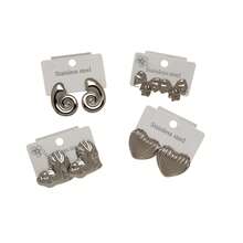 24件套金银厚款耳环，精致优雅的女士珠宝套装，包括银色心形耳环、银色蝴蝶结耳环、不规则螺旋耳环、珍珠蝴蝶结耳环、珍珠水滴耳环、珍珠翅膀耳环、海星耳环和耀眼太阳耳环。 - 彩色 - 查看 8