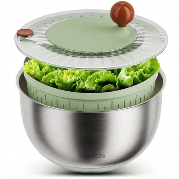 Spinner de acero inoxidable para ensaladas grande frutas y verduras limpiador de colador de lechuga tazón de acero inoxidable drenaje y colador lavadora de frutas 5.3 cuartos de galón