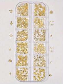 12-Grids Nail Beads With 1Pc Magnet Picker Tool 3D 12Grids Gold Silver Caviar Beads Metal Nail Charms Gems Mixed-Sizes Gold Silver Steel Balls Nail Art Design Decoration Manicure Diy Supplies Metal Charm Mini Caviar Nail Beads Crystal Decoration Nails - 黃金2 - 查看 2