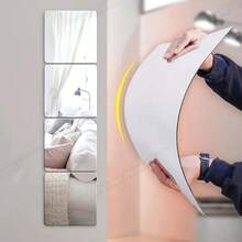 4 piezas Juego de espejos acrílicos irrompibles, duraderos y fáciles de instalar, superficie de espejo pulida, espejo de Body entero montado en la pared adecuado para el hogar, el gimnasio, el dormitorio, la decoración del baño - A - Ver 2