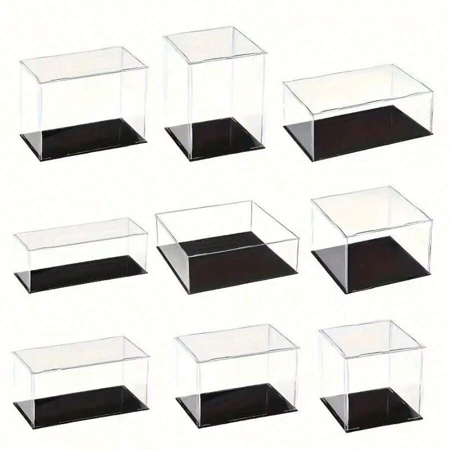 1pc Transparent Black Acrylic Display Box With Matte Base, (Remove Protective Film Before Installation) Dust-Proof, Stain-Resistant, Perfect For Collecting Models, Building Blocks, Various Souvenirs And Small Figurines - Ideal For Holiday Gifts - Transparent Black Background - View 1