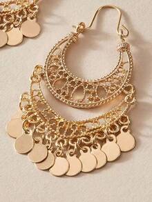 Imoli Disc Charm Hollow Out Drop Earrings - 9199 Silver - View 4