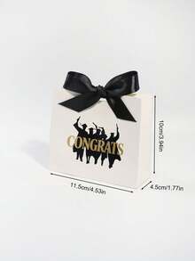 5pcs "CONGRATS GRAD" Graduation Favor Boxes, White Gift Boxes With Gold Foil Lettering & Grad Silhouette Print, Satin Bow Candy Boxes For Graduation Party Supplies - 11.5x4.5x10cm - View 8