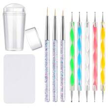 Silicone Nail Stamper Set Tip Nail Stamp Jelly With Scraper- Nail Detail Brush Set Nail Art Brush Pen- Nail Dotting Pen- Nails Art Design Manicure Tools 10pcs Set - Multicolor - View 1