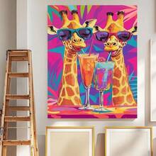 1 Juego de Kit de Pintura por Números para Adultos y Principiantes con Jirafa y Cóctel, Pinceles y Lienzo Grande de 40x50 cm/15.74x19.68 pulgadas - Pre-Numerado para Colorear Fácilmente, Pinturas que no se Desvanecen, Decoración y Diseño 2D Plano - Enmarcado - Ver 5