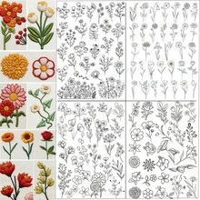 花卉植物水溶性刺绣图案，可溶解无纺布预印刺绣贴纸，自粘无纺布预印刺绣图案 - 黑與白 - 查看 10