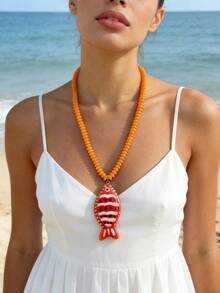 Dây chuyền mặt dây chuyền hình cá vẽ tay ZA dành cho nữ | Phong cách Bohemian nhiều màu sắc, quà tặng lễ Phục sinh, trang sức dự tiệc bãi biển - cá - Xem 19