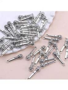 5个复古银色麦克风造型合金吊坠，逼真麦克风造型，适合DIY项链、手链、耳环等饰品制作，打造独特风格 - Ancient Silver - 查看 2