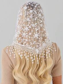 1pc 2026 New Floral Lace Trimmed Scarf/Headscarf, Fashionable For Women, Suitable For Weddings, Parties, Dining - Solid Color - 查看 3