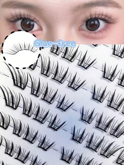 80pcs Glitter Foxy Eyelashes, Cartoon Magnifying Effect, Fox-Shaped Elongated Design, Self-Eyeliner Atmosphere, Ultra-Light Weightless For Beginners, Distinct Glossy Lashes, Suitable For Daily Korean Chic Makeup