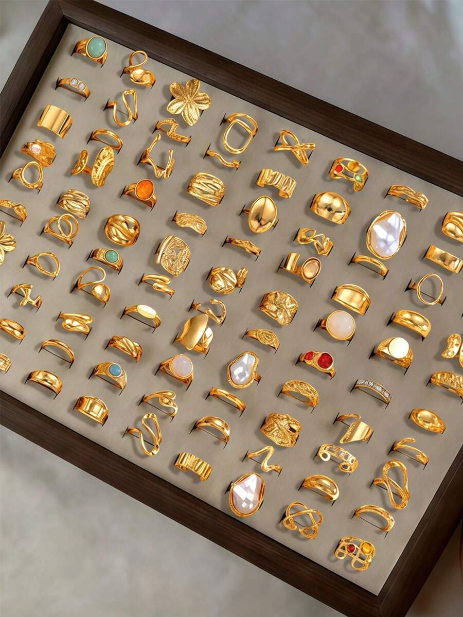 Set de 20 piezas de anillos florales y geométricos, elegante y lujoso surtido de estilos múltiples para fiesta, boda, uso diario, regalo de joyería de moda, surtido aleatorio - 20 anillos de mujer al azar - Ver 1