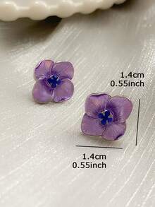 1 Pair Fashionable Minimalist Delicate Blooming Flower Glass Inlaid Elegant Earrings, Suitable For Party, Daily, Gathering, Vacation, Banquet Wear - Purple - View 4