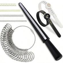 KLONKEE 27件套缝纫测量工具套装，包含：美码0-13号钢制戒指尺寸测量器、4根美/英码尺子、2个美码1-17号手指尺寸测量器、4个男女通用可调节手指尺寸规。 - 珠寶測量工具 - 查看 1