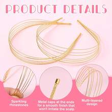 1pc Multi-Layer Metal Headband, Fashionable Headpiece, Retro Headband, DIY Shiny Party Hair Accessory Hairband Hair Band Diadema Hair Hoop - Gold - View 4