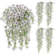 1/3 piezas de flores y plantas artificiales colgantes, pensamientos de seda falsa con hojas de eucalipto, apariencia realista resistente a los rayos UV, adecuadas para macetas de flores al aire libre, porche, patio, balcón, decoración de primavera y verano - Blanco - Ver 5