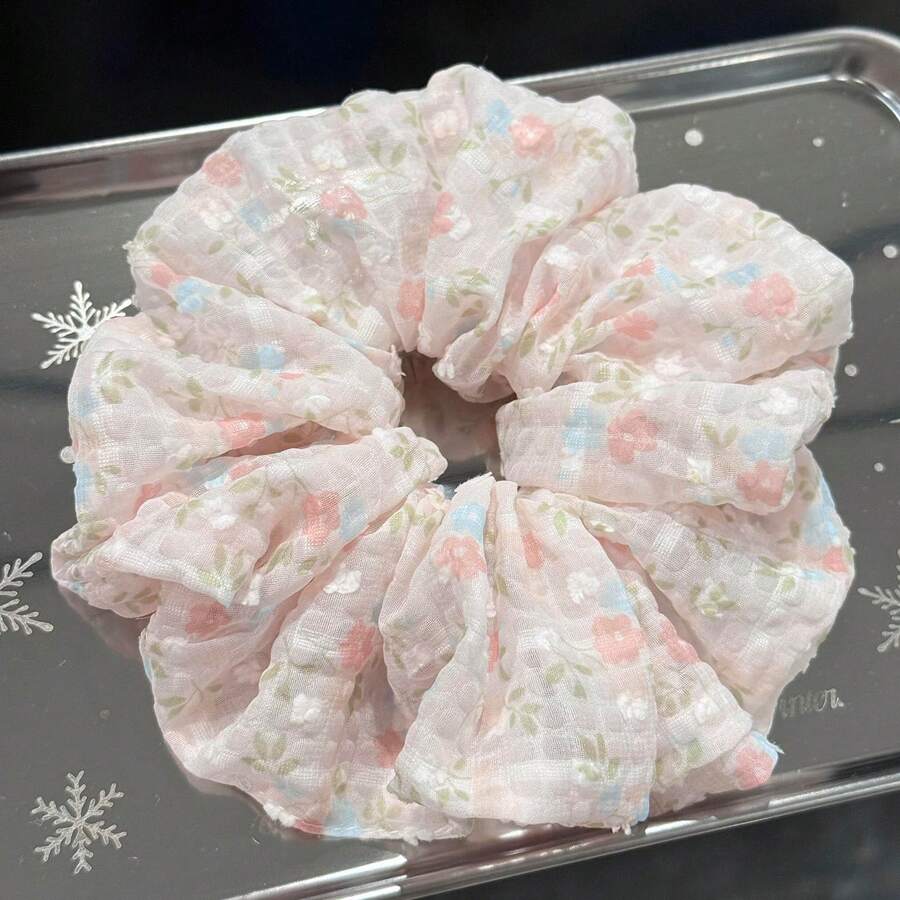 1pc Cute Floral Polyester Hair Scrunchie, Fresh Floral Design, Suitable For All Seasons,Festival,Party - Multicolor - View 1