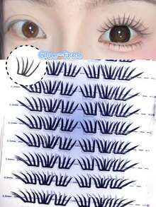60 Stück selbstklebende Wimpern, natürlicher koreanischer Stil mit Eyeliner-Effekt, koreanisches Make-up Grundbedarf in großer Kapazität, wiederverwendbar, ultra-leicht ohne Belastung, ideal für Anfänger, natürlich getrennte lange Wimpern, geeignet für tägliches Make-up, Girl-Group-Stil und Fotoshootings - Übersicht 1