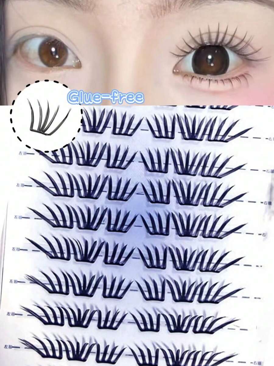 60 Stück selbstklebende Wimpern, natürlicher koreanischer Stil mit Eyeliner-Effekt, koreanisches Make-up Grundbedarf in großer Kapazität, wiederverwendbar, ultra-leicht ohne Belastung, ideal für Anfänger, natürlich getrennte lange Wimpern, geeignet für tägliches Make-up, Girl-Group-Stil und Fotoshootings - Übersicht 1