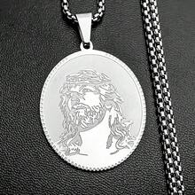 Dornenkrone Jesus Herren Anhänger Halskette, Edelstahl Hip-Hop goldener religiöser Medaillon Anhänger Halskette Schmuck - Halskette - Übersicht 3