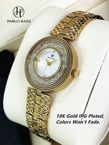 Pablo Raez 1pc 18K Gold Jewelry Women's Watch Luxury Rolling Rhinestone Fashion Watch Stainless Steel Heavy Bracelet Chain Romantic Vintage Gold Top Brand New AAA Quality Original Charming Elegant High-End Clock Fashion Design Quartz Watch Diamond Dial Girls Popular Watch 50M Waterproof Solid Steel Metal Bracelet Jewelry Clasp Brand Logo Casual Teen Cute Pretty Teacher Gift Suitable For Daily Life/Work/Party Decoration Birthday Graduation Wedding Gift - one-size - View 5