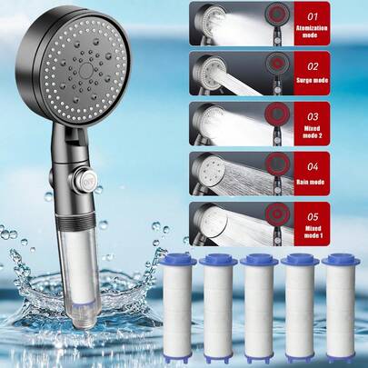 5档可调增压花洒，内置5个滤芯，高压淋浴喷头，浴室手持花洒，雨淋式花洒