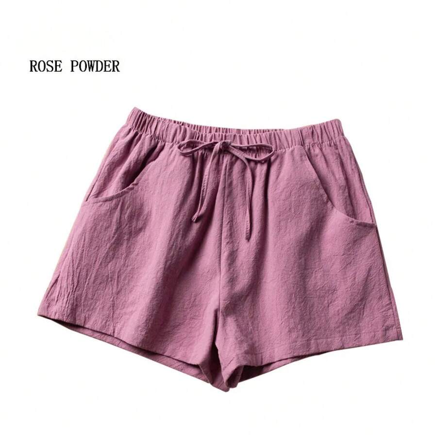 ITOOLIN Casual Linen Shorts Women Gym Workout Shorts Short Pants High Waisted Black Ladies Short Femme Women Shorts Sport Femme - 玫瑰粉 - 查看 1