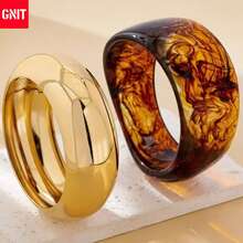 GNIT 3pcs/Set Women's Exaggerated Asymmetric Resin Translucent Bracelet Set, Versatile - Ladder Transparent Coffee + Gold Wide Round - View 2