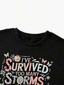 "Too Many Storms" Plus Size Short Sleeve T-Shirts - 黑色 - 查看 4