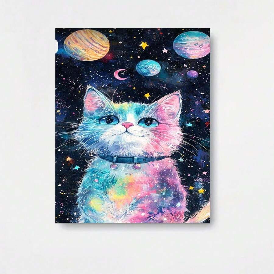 1 pieza, Pintura de Diamantes de Gato Cielo Estrellado 2D, Arte Espacial de Planetas, Decoración de Pintura para Sala de Estar, Dormitorio, Estudio, Pintura Moderna Minimalista Sin Marco, Arte Creativo para Colgar en la Pared, Pintura de Diamantes Hecha a Mano, Rompecabezas para Aliviar el Estrés de Adultos, Arte de Diamantes, Decoración para el Hogar, Marco - Enmarcado - Ver 1