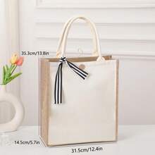 INS Style Patchwork Tote Bag For Women, Large Capacity Commuter Handbag, Minimalist Versatile Shopping Bag, Multiple Sizes Available - Apricot - View 12