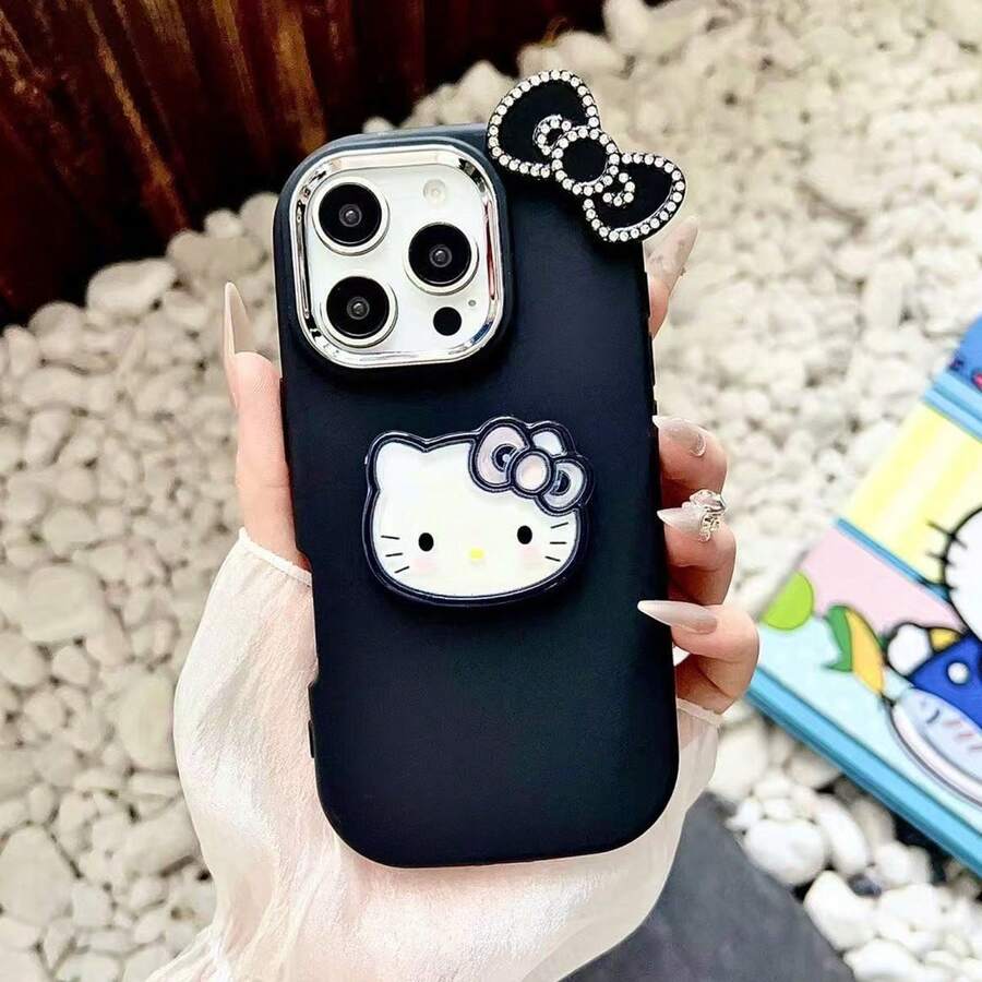 SANRIO KT猫咪领结手机壳,兼容 11/17/16/7/8 Plus/XS Max/13 Pro/16,镶钻装饰 - 黑色 - 查看 1