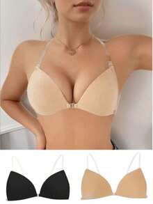 1 Pair Of Women's Invisible Strapless Sticky Bra, Fashionable Solid Color Push-Up Bra, Suitable For Parties, Weddings, Dresses Or Daily Use - Multicolor - View 5