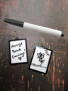 Suteyi Message Board Drop Earrings (With Dry Erase Marker), Protest March Poster Board, Daily Jokes, Artist Drawings, Jewelry - 彩色 - 查看 8