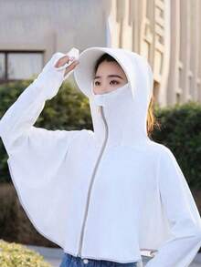 1pc Women's Ice Silk Hooded Sunscreen Jacket, New Summer Cycling Sun Protection Hoodie, Breathable Sunscreen Shirt, Driving Sun Shawl, Beach Essential Sun Protection Clothing, Beach Hat,Vacation,Holiday,Travel - Multicolor - View 4