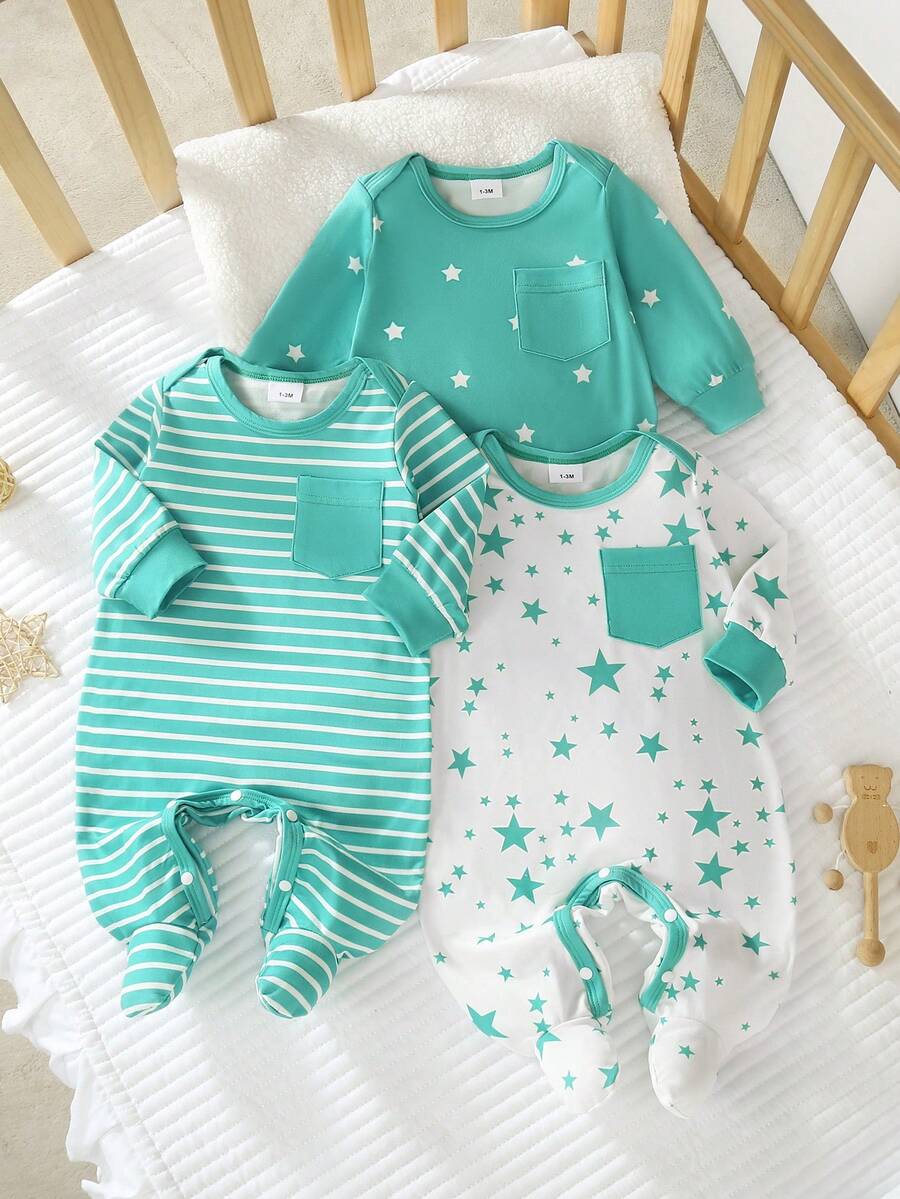 3 piezas/Set Mono con estampado de estrellas - Azul Cadete - Ver 1