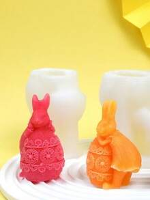 Nuevo molde de silicona con forma de conejo acostado de huevo colorido, molde de decoración del hogar de yeso de conejo de Pascua DIY - A-blanco - Ver 4