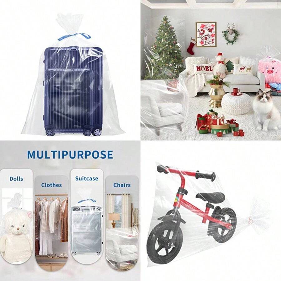 Bolsas de almacenamiento transparentes Jumbo paquete de 6 bolsas de veliz de 40 x 60 pulgadas tamaño XXL a prueba de polvo bolsa de almacenamiento impermeable para equipaje bolsa de - transparente - Ver 1