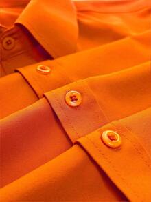 Men's Solid Color Front Button Long Sleeve Formal Shirt, Spring/Summer - Orange - View 5