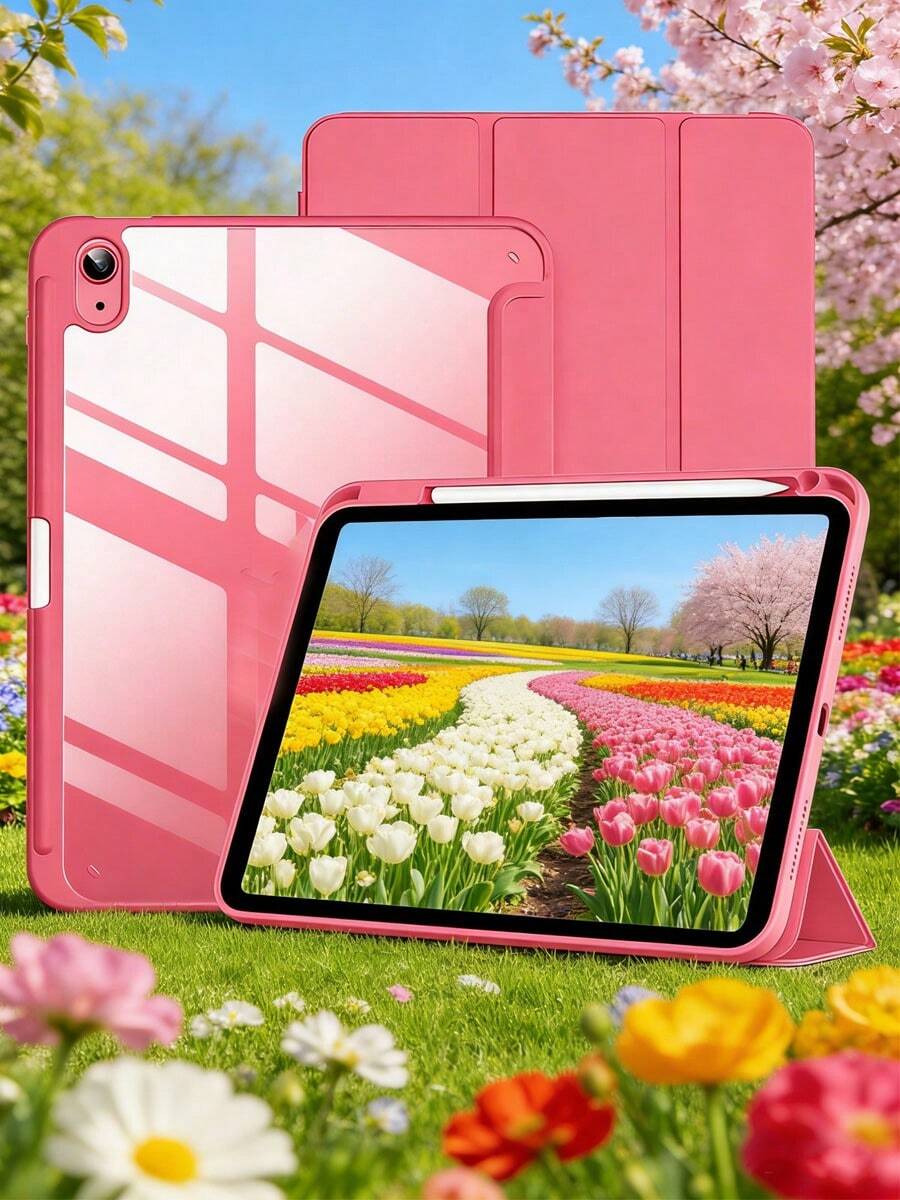 Ốp lưng cho iPad thế hệ thứ 11 (A16) 11 inch 2025, ốp lưng cho iPad thế hệ thứ 10 10.9 inch 2022, vỏ bảo vệ gập ba có giá đỡ và ngăn đựng bút chì, màu hồng. - Màu Hoa hồng đỏ - Xem 1