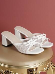 Giày sandal đế dày ren trắng có nơ, dép bít mũi vuông bằng lưới kiểu mới, giày cao gót thanh lịch, kiểu dáng nhẹ nhàng phù hợp cho hoạt động ngoài trời, giày cao gót trắng duyên dáng dành cho nữ, giày mùa hè. - trắng - Xem 6