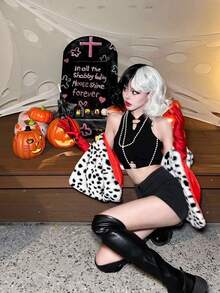 7件套黑白女巫假发、面具、手套、烟嘴、项链套装，趣味角色扮演《101斑点狗》艾丝黛拉服装配饰，欧美风夏季新品现货 - 彩色 - 查看 7